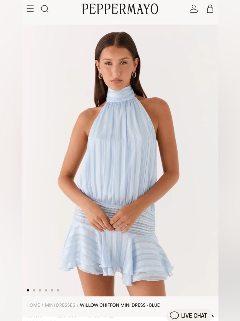 Peppermayo Light Blue Halter Chiffon Mini Dress